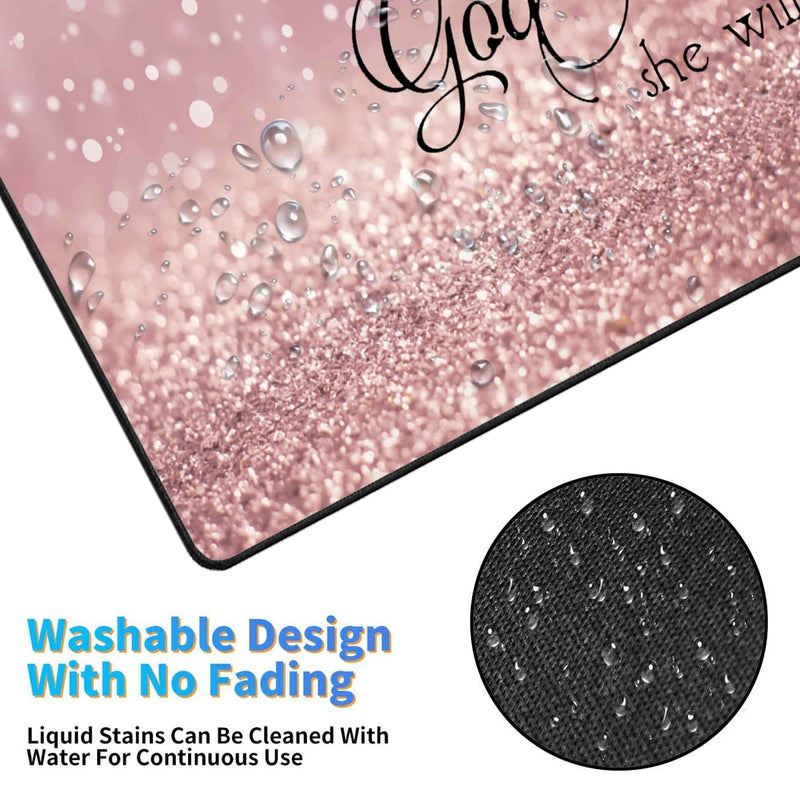 XMTMR-Glass Extended Gaming Mouse Pad with Seam, Long XL Desktop Keyboard Pad, Suitable for Work/Game/Office/Home, Butterfly Wrist Rest Pad and Coaster, Pink Glitter Quotes Psalm 46:5 Xg-g4-bc 001