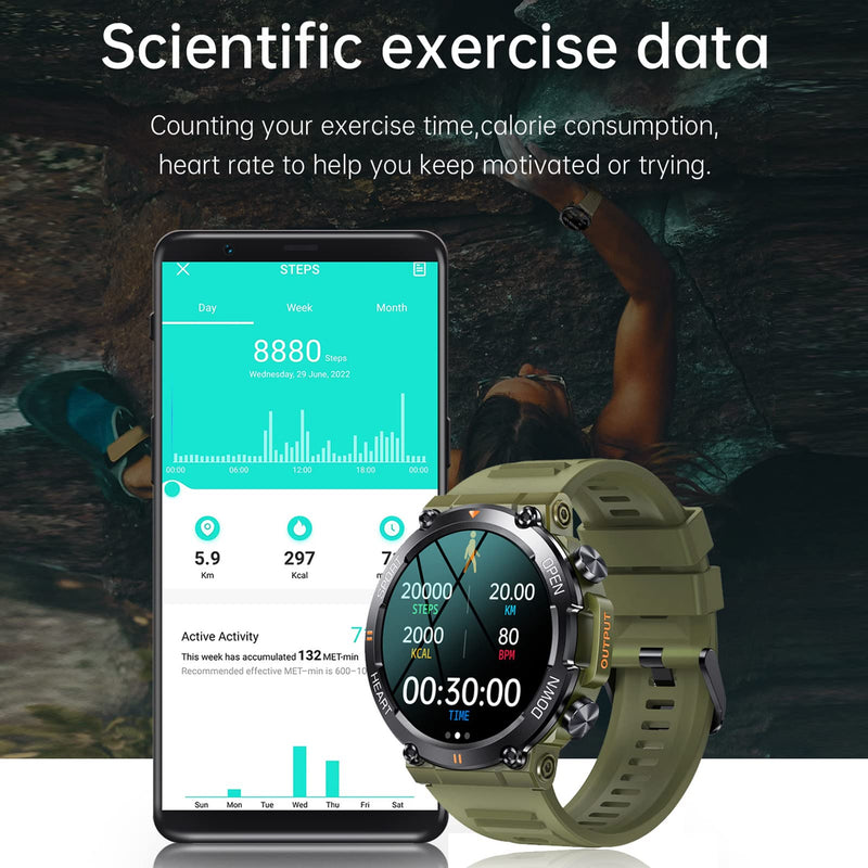 Diyeeni K56 pro Outdoor Smart Watches for Men, 1.39" HD Fitness Watch, 24/7 Heart Rate Sleep Monitor with Mutiple Sport Modes, Water Proof, Bluetooth Call Smartwatch for Android iOS, 30Day