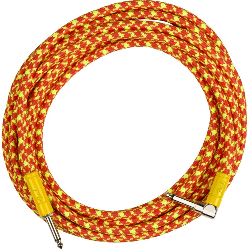 Fender MonoNeon Instrument Cable, Guitar Cable, Stocking Stuffers, Guitar Accessories, Straight/Angle, Orange/Yellow Tweed, 18.6ft