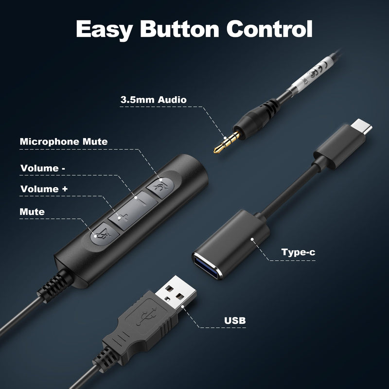 Voistek USB Headset with Microphone for Laptop/PC, On Ear Computer Headphones with Noise Cancelling Microphone in-line Control for Home Office Online Classes Zoom Skype