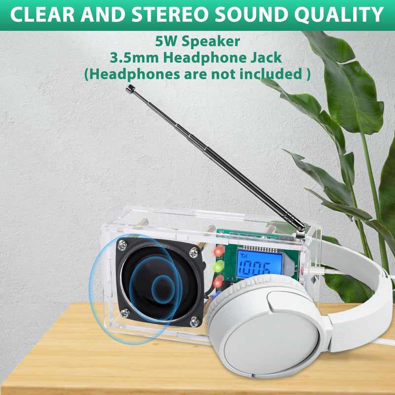 FM Radio Kit, Icstation Soldering Project Radio with LED Flashing Lights DIY Radio Kits with Headphone Jack LCD Display Soldering Practice Kit FM 76-108MHz for STEM Educational DIY Present