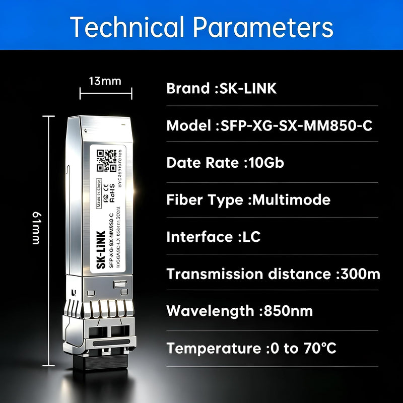 10GBase-SR SFP+ LC Multimode Transceiver 850nm Up to 300m | 10gb Ethernet Adapter Compatible with Cisco, Low Power, Stable Performance
