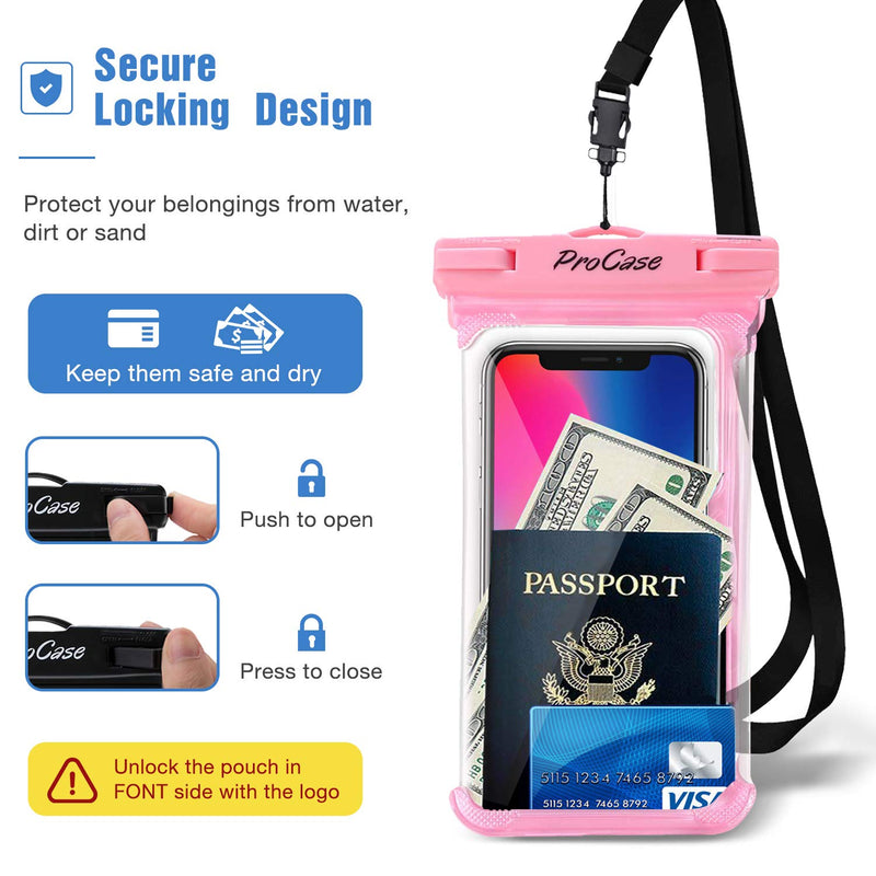 Waterproof Phone Pouch Case for Snorkeling, Underwater Dry Bag for iPhone 15 14 13 Pro Max 12 11, Galaxy S24 S23 S2 Ultra Note Pixel Up to 7", Beach Essentials -2Pack, Pink/Black