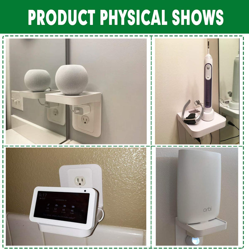 Outlet Shelf Holder, Bathroom Decor with Built-in Cable Management,A Space Saving Solution for Homepod Mini,Google Home/Echo/Smart Speakers/Electric Toothbrush/Cell Phone (Standard) Standard