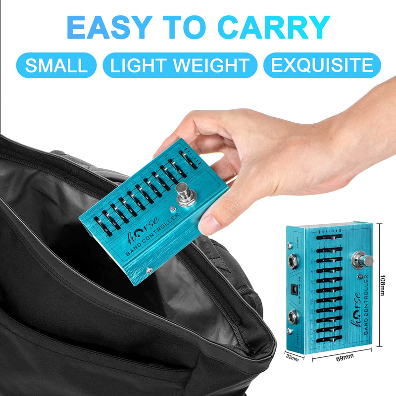 10 Band EQ Pedal, Equalizer (31.25Hz-16kHz) with ±12dB Gain/Attenuation for Each Band for Electric Guitar Bass Including 4-string 5-string 6-string 7-string Guitars