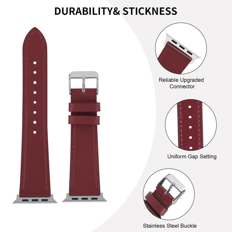 2 Pack Leather Watch Bands(Red and Grey) Compatible with Apple Watch 38/41/40/42/44/45/46/49mm, Iwatch Straps Smartwatch Replacement Band for Ultra 2/1 SE Series 10 9 8 7 6 5 4 3 2 1