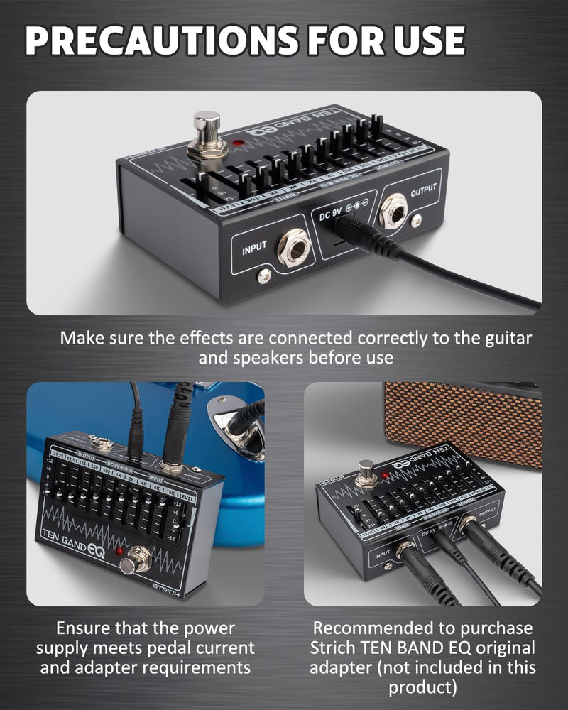STRICH EQ Pedal for Electric Guitar,10-Band Equalizer Effects Pedal, Equalizer for Guitar and Bass, 10 Frequency Bands (31.25Hz–16kHz) with ±12dB Gain/Attenuation for Each Band, TEN BAND EQ