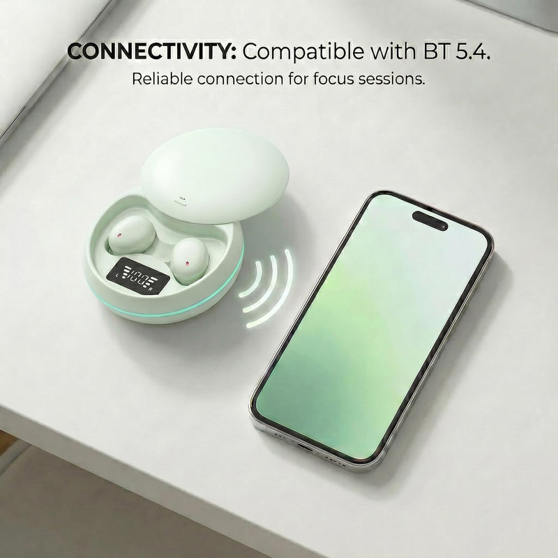 Sleep Earbuds, Bluetooth 5.4 in-Ear Headphones, Peppermint Green | Asymmetric chamber for side sleepers, LED power display, built-in mic, portable charging case
