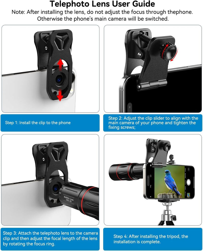 Evil eye 18X Telephoto Lens, Hight Power Telephoto Phone Lens with Tripod, Mobile Cell Lens Attachment for Android & iPhone, Samsung and Most Smartphone