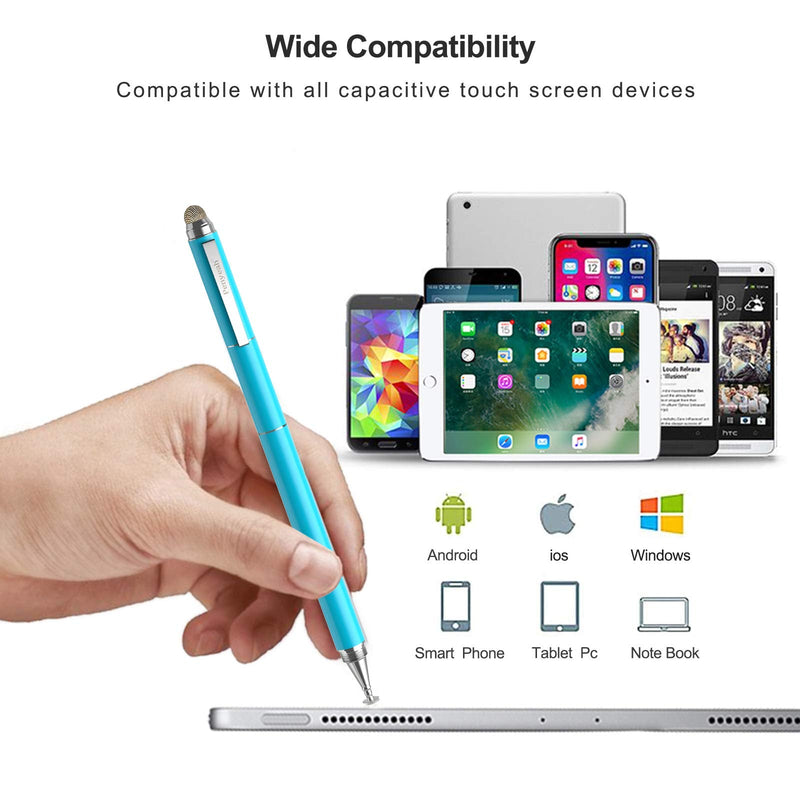 Stylus Pen for iPad - Penyeah [4-in-1] High Sensitivity and Precision Touch Screen Stylus Disc Tip,Black Rubber Tip & Mesh Fiber Tip Universal for All Capacitive Touch Screen Device - Light Blue