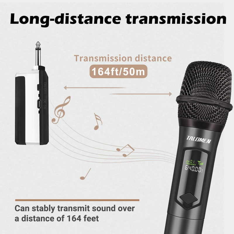 Wireless Microphone,Professional Handheld Cordless Dynamic Mic System with Rechargeable Receiver(160 Ft),Karaoke Microphone Set for Singing,Karaoke,Wedding,DJ,Party,Speech,Church,PA,K60-1 Gray