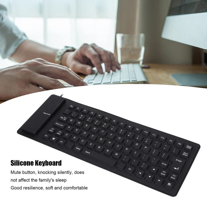 Roll-up Silicone Keyboard, Fully Sealed Silent Soft Keyboard Lightweight Portable USB Wired Keyboard 85 Keys Foldable Waterproof Flexible Keyboard(Black) black