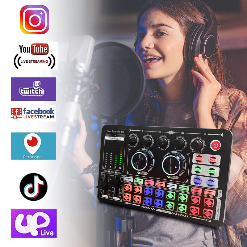 [AUSTRALIA] - Podcast Sound Board - Music Sound Mixer with Effects, Audio Interface for PC Mac iPhone Android, Sound Card for Streaming Recording, DJ Mixer for Beginners (F999 Plus with More Cables) F999 Plus 