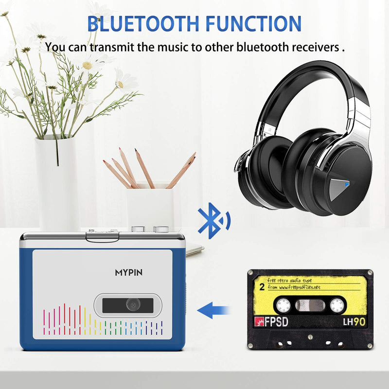 Bluetooth Cassette Player with Headphone, Tape Player Bluetooth Output to Headphone/Speaker,Walkman Portable Cassette Tape Player 2 AA Battery or USB Power Supply, 3.5mm Headphone Jack