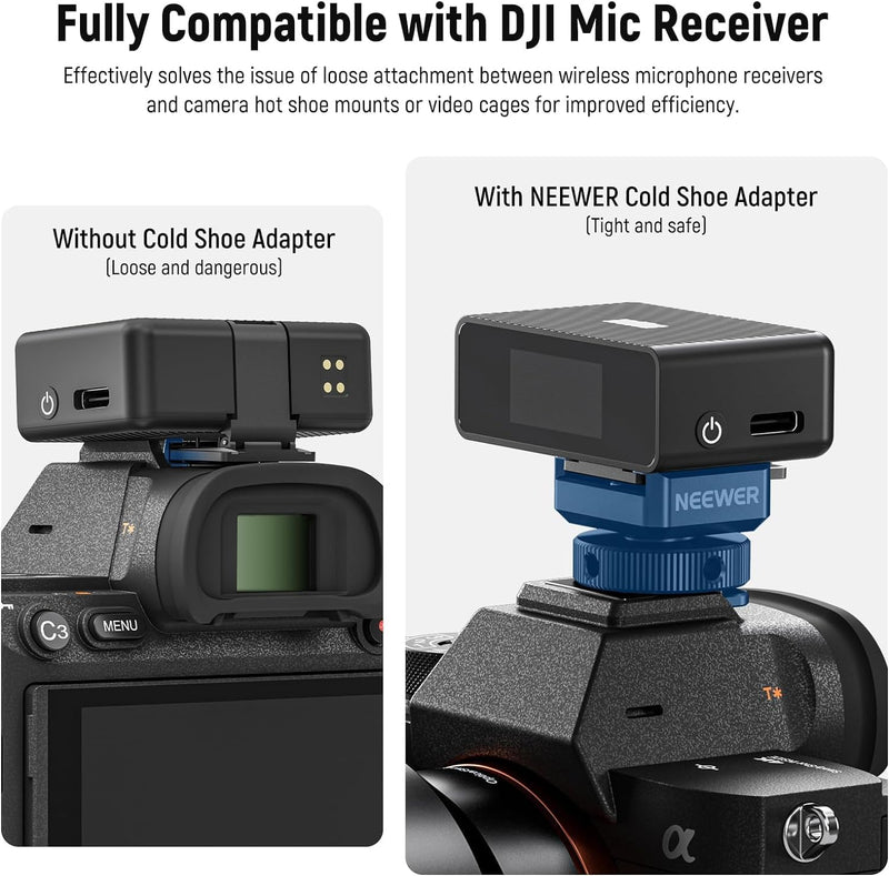 NEEWER Cold Shoe Mount Adapter Compatible with DJI Hollyland Rode Wireless Lavalier Microphone Receiver, Anti Drop Mic Accessories with Retractable Pins, Metal Camera Cage Mount Adapter, UA030 1