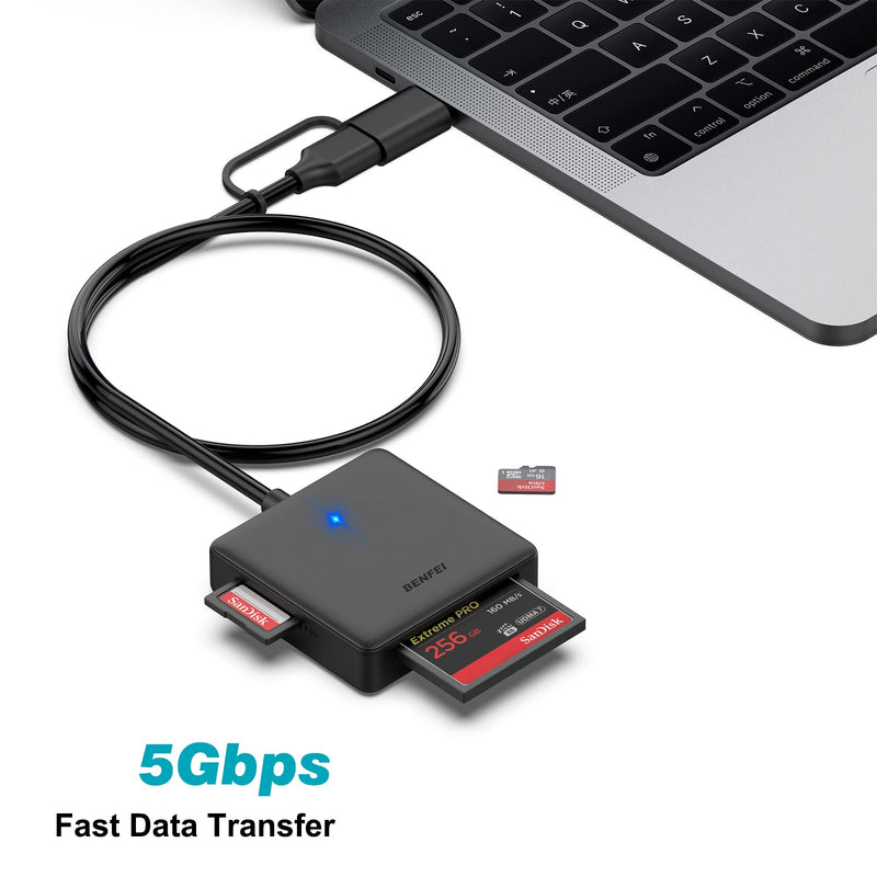 Memory Card Reader, BENFEI 4in1 USB USB-C to SD Micro SD MS CF Card Reader Adapter