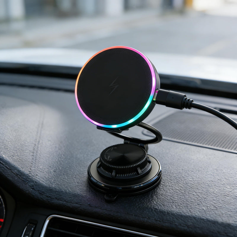 15W Fast Wireless Car Charger, Magnetic Dashboard Phone Holder, 360 Rotating Foldable Bracket, Compatible with MagSafe, Strong N52 Magnet & Gel Suction for iPhone17/16/15 pro and Samsung Smartphones