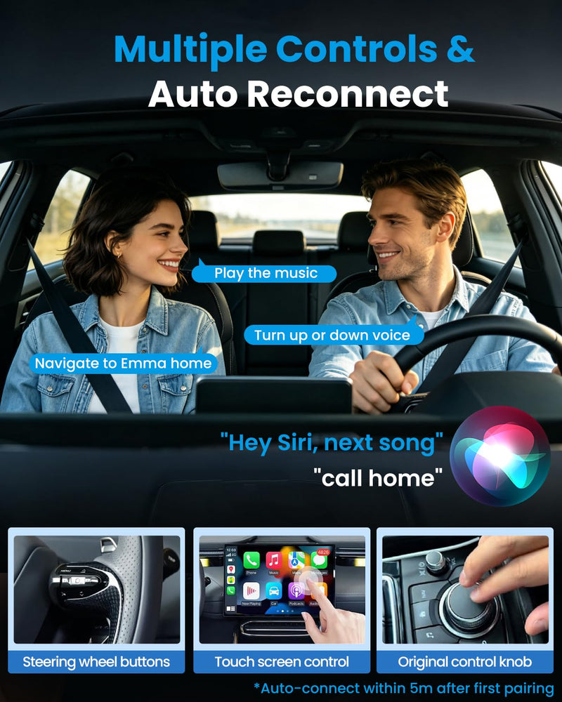 2-in-1 Wireless CarPlay & Android Auto Adapter, Convert Wired to Wireless | RTL8730E Dual Core Chip, WiFi 6 & BT5.3,Cyberpunk Aluminum Alloy,Plug & Play,Auto-Reconnect,iPhone iOS 10+ / Android 11+,
