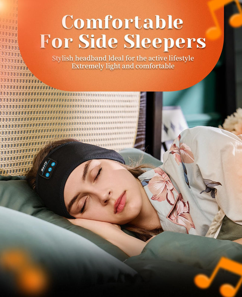 [AUSTRALIA] - Navly Sleep Headphones, 10Hrs Sports Headband with Soft Cozy Earbuds Comfortable, Headphones Headband with Ultra-Thin HD Stereo Speakers Perfect for Workout,Running,Yoga,Travel Dark Black 