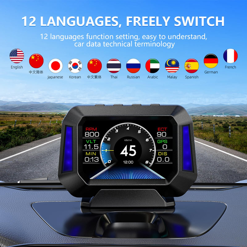 [AUSTRALIA] - Obd2 Gauge Display P21, Heads Up Display for Cars, Displaying Multiple Functions, Speedometer, Slope Meter, Suitable for All Car 