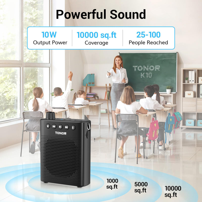 TONOR Portable Voice Amplifier for Teachers, Rechargeable Mini Pa System with 100 cm/3ft Wired Headset Microphone and Waistband, Megaphone Speaker for Classroom, Training, Yoga, Tour Guides K10