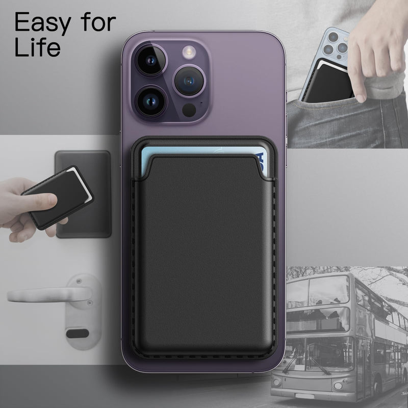 JETech Magnetic Wallet Compatible with MagSafe for iPhone 15/14/13/12 Series, PU Phone Card Holder, Store 1-2 Cards (Black) Black
