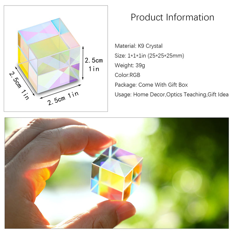 25mm Optical Glass X-Cube Prism RGB Dispersion Prism Physics and Decoration Light Spectrum Educational Model Photography Props 25mm