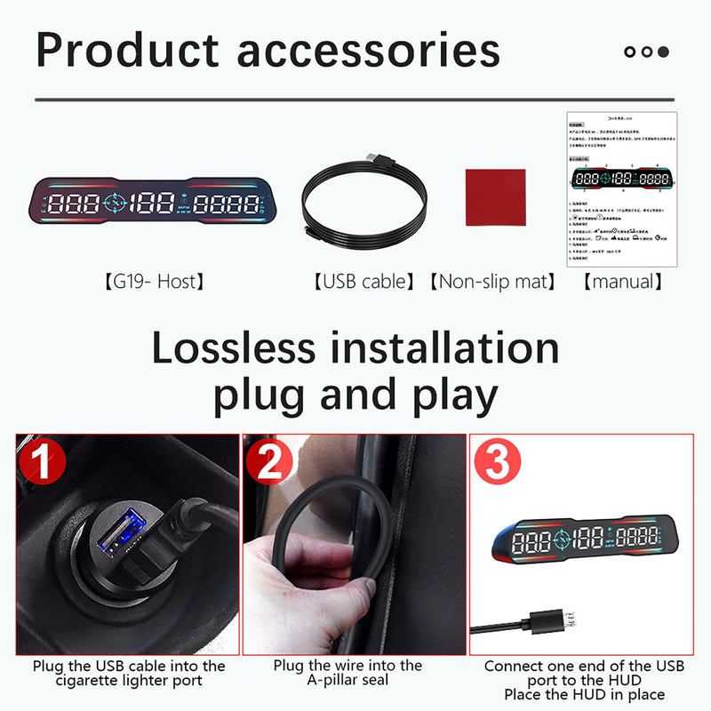 Digital GPS Speedometer Universal Head Up Display for Car Large LCD Display HUD Gauge with MPH Speed Fatigued Driving Alert Overspeed Alarm Trip Meter for All Vehicle (G19) G19