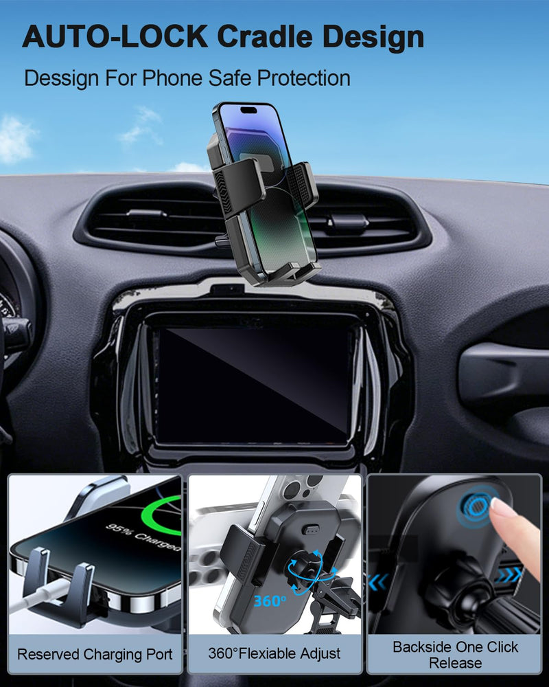 PZK Car Phone Mount for Jeep Renegade 2015-2023 2024 Accessories Air Vent | Auto Lock Clamping Car Phone Holder Hands Free 360° Rotation Cell Phone Automobile Cradles Fit All 4.0-7.0‘’ Phones Jeep Renegade 2014-2024 (Vent)