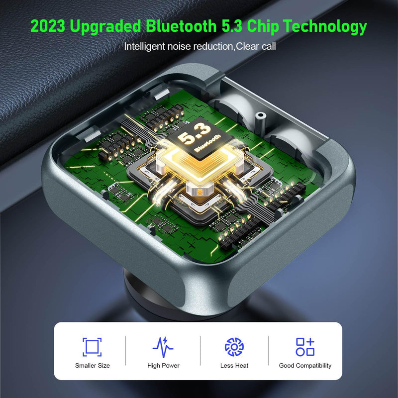 [AUSTRALIA] - Bluetooth Car Adapter - Bluetooth 5.3 FM Transmitter, PD 45W & QC3.0 12W Fast Car Charger, Wireless FM Stereo Radio Music Adapter [Hi-Fi Bass/Treble Roller], Hands-Free Calling/U-Disk Grey 