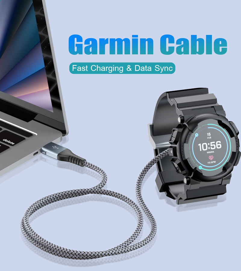 Garmin Watch Charger Cable [2-Pack,4ft] Compatible with Garmin Fenix 7 7X Pro 6 6X 5 5S 5X,Forerunner 965 955 945 265 245 55 45,Approach S70 S62 S60,Vívoactive 5 4s 3,Venu Sq 3 2S,Epix Instinct Tactix 4ft+4ft Grey