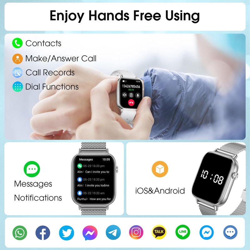 Smart Watches for Women,1.83"&1.85" HD Watch with Calls and Messages/Heart Rate/Sleep/Female Cycle,Fitness Tracker Smartwatch for Android/iOS Compatible,Silver & Gold
