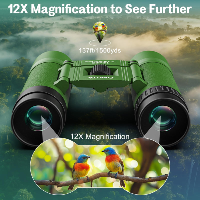 12X25 Compact Binoculars for Kids Bird Watching - Opaita Small Folding Binocular for Adults - Mini High Powered Binocular Lightweight Easy Focus Binoculars for Travel Hunting