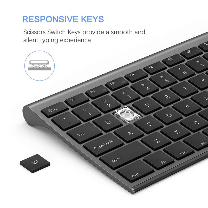 Wireless Keyboard and Mouse, Vssoplor 2.4GHz Rechargeable Compact Quiet Full-Size Keyboard and Mouse Combo with Nano USB Receiver for Windows, Laptop, PC, Notebook-Dark Gray Dark Gray