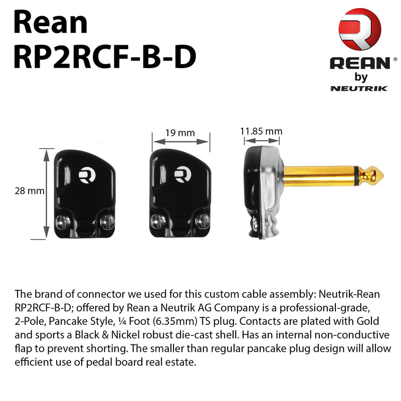 3 Units - 6 Inch - WBC-PRO-Pedal – 22 AWG - Low-Cap (18pF/ft) – Pro-Grade – Graphite-Based - Dual-Shielded Pedal, Effects, Patch, Instrument Cable with Neutrik-Rean Gold Plated Pancake TS Connectors