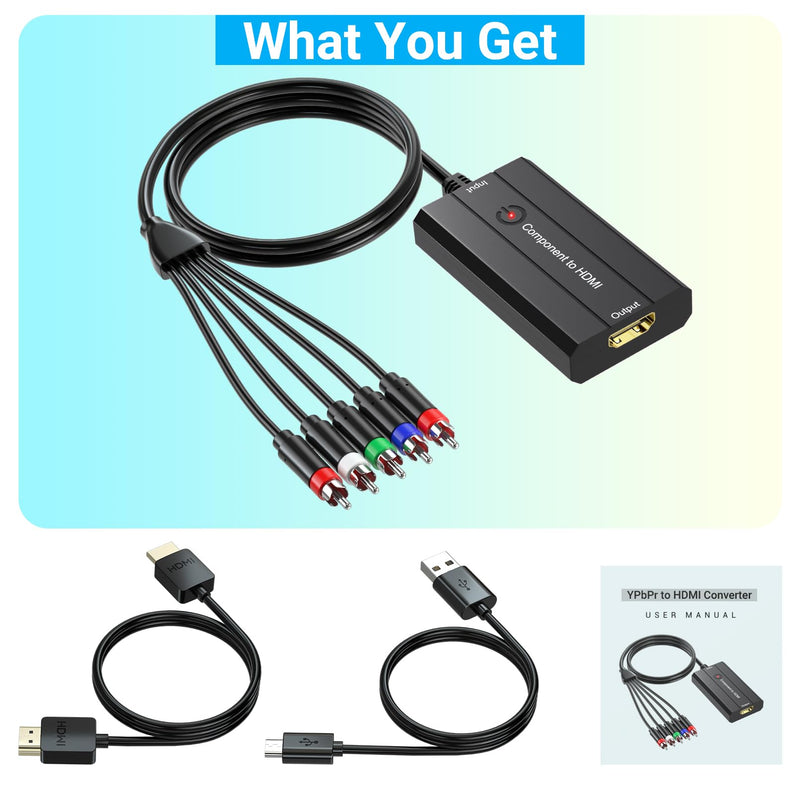 Male Component to HDMI Converter for DVD/STB/VHS with Female Component to Display on HDTVs(Not for 240P PS1 Games), 1080P YPbPr to HDMI Converter Adapter