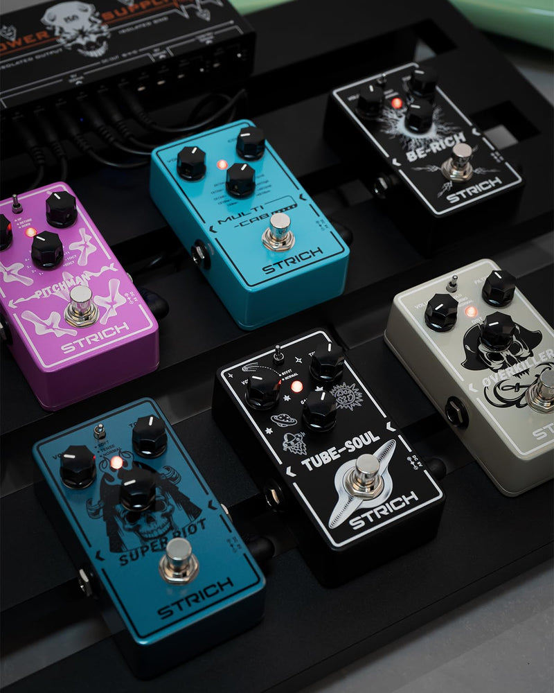 STRICH TUBE SOUL Tube Overdrive Distortion Pedal for Electric Guitar, Compact Mini Single Unit, True Bypass, 3 Control Knobs, Volume, Tone, Gain, Dual Modes, Boost, Normal, 9V DC, Black and White Black and White Overdrive Distortion