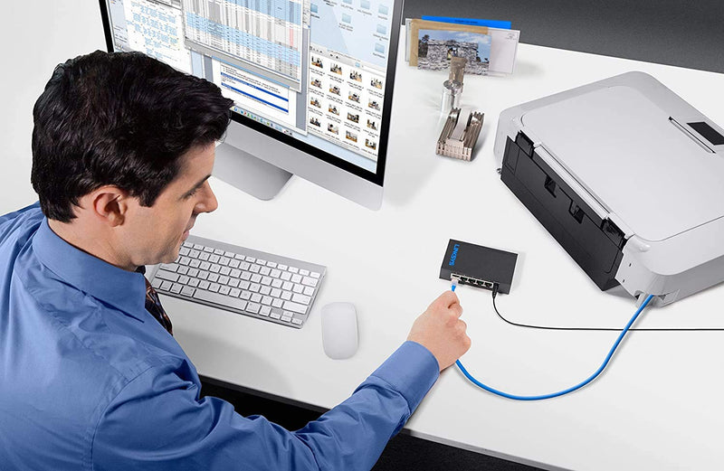 Linksys SE3005: 5-Port Gigabit Ethernet Unmanaged Switch, Computer Network, Auto-Sensing Ports Maximize Data Flow for up to 1,000 Mbps (Black, Blue) SE3005 - 5-Port
