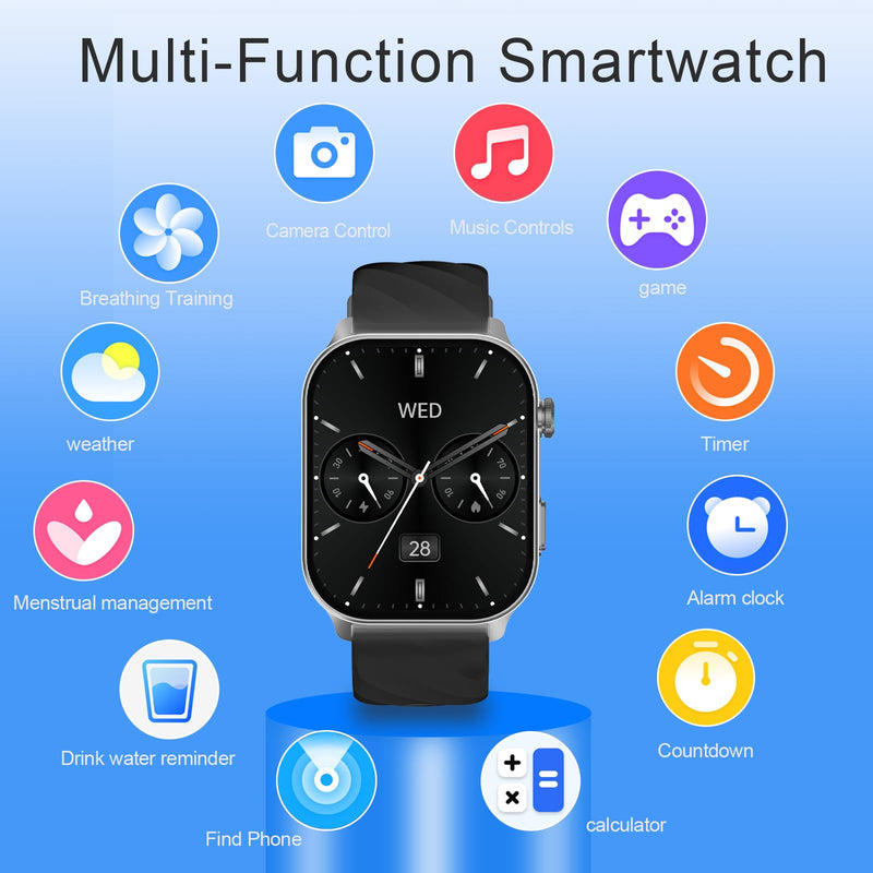 Smart Watch for Men Women (Answer/Make Calls), with Built-in GPS, 2.1" HD Screen, Heart Rate/Sleep Monitor,110+ Sport Modes, Fitness Tracker, Compatible with Android & iPhone Black