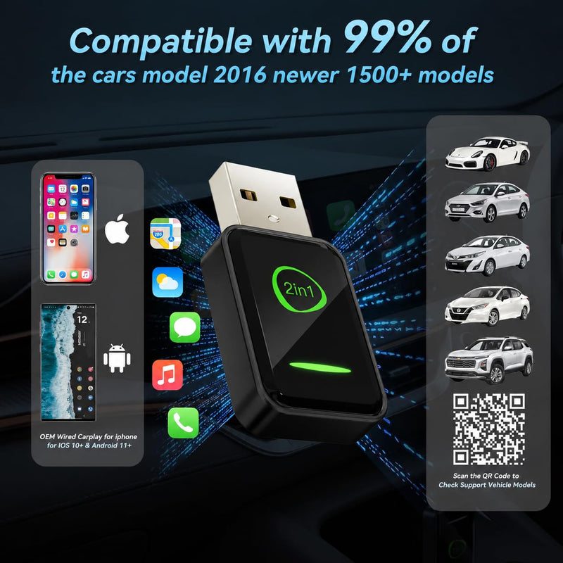 Wireless CarPlay Adapter 2025 Upgrade,Mini USB Design for Cars with Built-in Wired Apple CarPlay, 2-in-1 Plug and Play Easy Use Fast Stable Connection Car Play for iPhone(Black) black