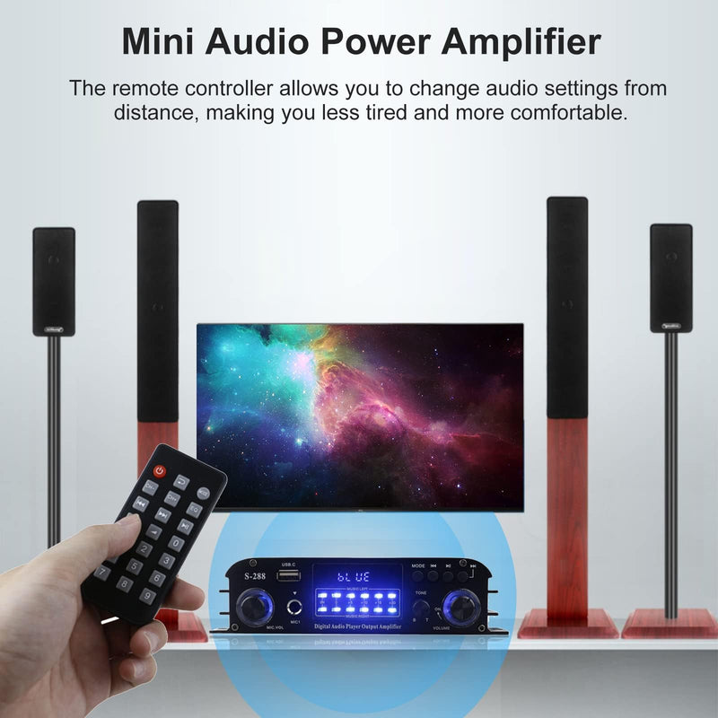 4 Channel Bluetooth 5.0 Home Audio Amplifier, 50Wx4, Max 1200W HiFi Stereo Power Amplifier USB, SD, FM Class D Speaker Amp for Home Theater Karaoke, with Power Adapter & Remote Control 4.0 CH With FM