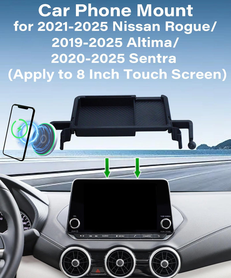 Car Phone Holder for 2021-2025 Nissan Rogue/2019-2025 Altima/2020-2025 Sentra Accessories Apply to 8 Inch Touch Screen 15W Fast Wireless Charger Screen Fixed Clip Cell Phone Mount