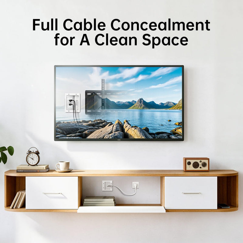 in Wall Cable Management Kit with Recessed Power Outlet for Home Theater | Dual AC Outlet and USB A+C Port, TV Cord Hider for Wall Mounted TV - 9FT Cord, HDMI TV Cable Hider, Safe Cable, Easy Setup