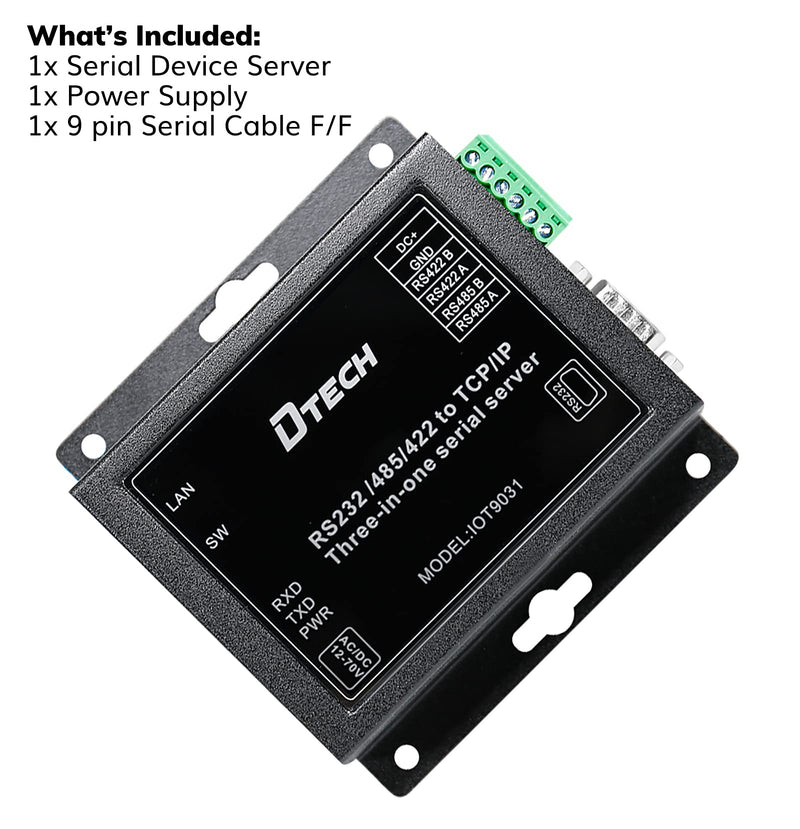 DTECH Serial to Ethernet Converter Adapter RS232 RS422 RS485 to TCP IP Device Server Supports DHCP DNS Modbus RTU/TCP 10/100M Power Over Ethernet POE