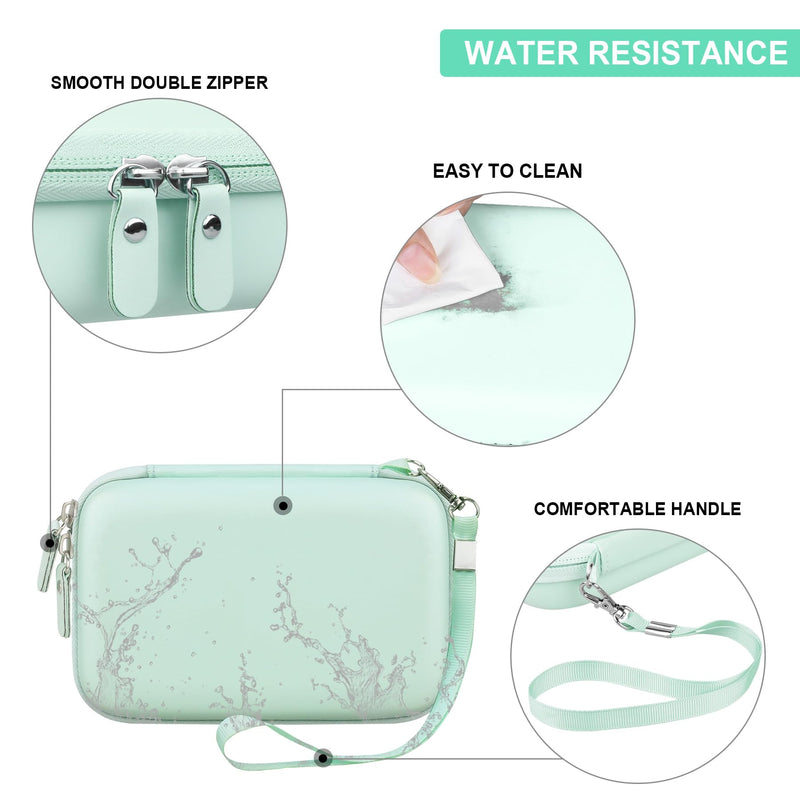 Hard Travel Case for T02 Mini Printer Sticker Printer, Wireless Mini Sticker Printer Machine Storage Holder Protection Case with Zipper Mesh Pocket fit Thermal Paper, Charging Cable, Green