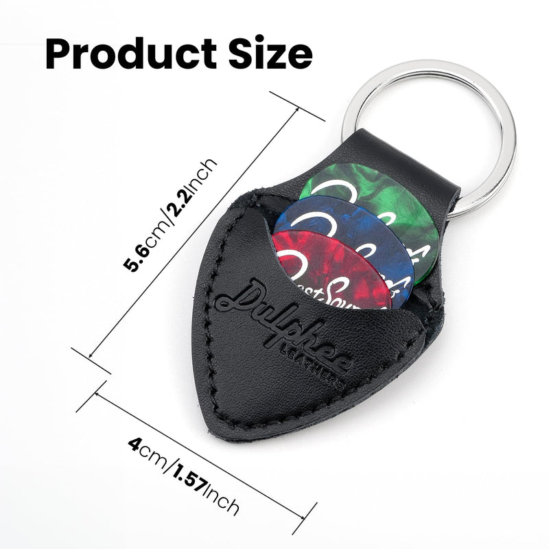 Guitar Picks Holder Keychain with 3 Picks, Genuine Leather Handmade Plectrum Cases Bag (Black) Black