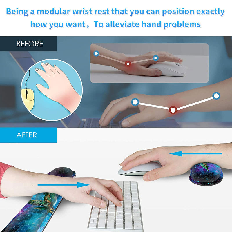 Keyboard Wrist Rest & Mouse Pad & Mouse Wrist Rest Support & Coaster, Non Slip Rubber Base Wrist Support with Ergonomic Raised Memory Foam for Computer Laptop Home Office, Turtle Galaxy