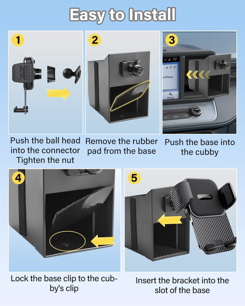 SKYLOTEC Car Phone Holder Cubby Insert for Ford Maverick 2022-2024 | Maverick Accessories Cell Phone Mount Storage Box Kit, Automobile Cradles Mobile Phone Base, NOT Block Air Vent Universal Holder