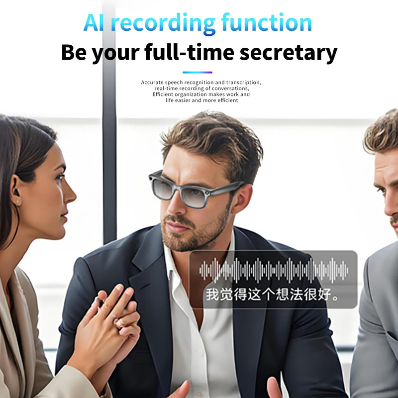 AI Smart Camera Glasses Bluetooth Real Time 130+ Language Translation Eye Glasses 1080P Video Recording Open Ear Audio Handsfree Eyewear with 16GB Storage for Office Work Computer Travel Vlog Clear
