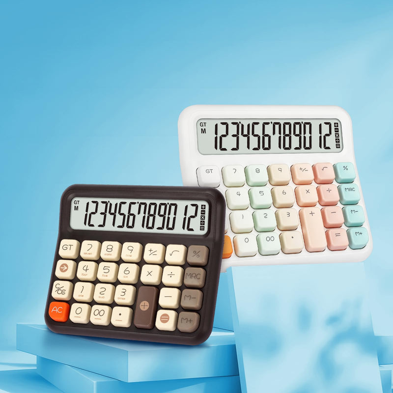Pendancy Calculators Desktop 12 Digit, Cute Basic Calculator with Extra Large LCD Display and Buttons, for Office, School, Home Use White